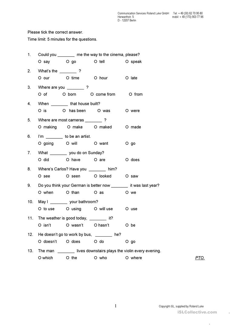 Multiple Choice Free Pronoun Worksheets