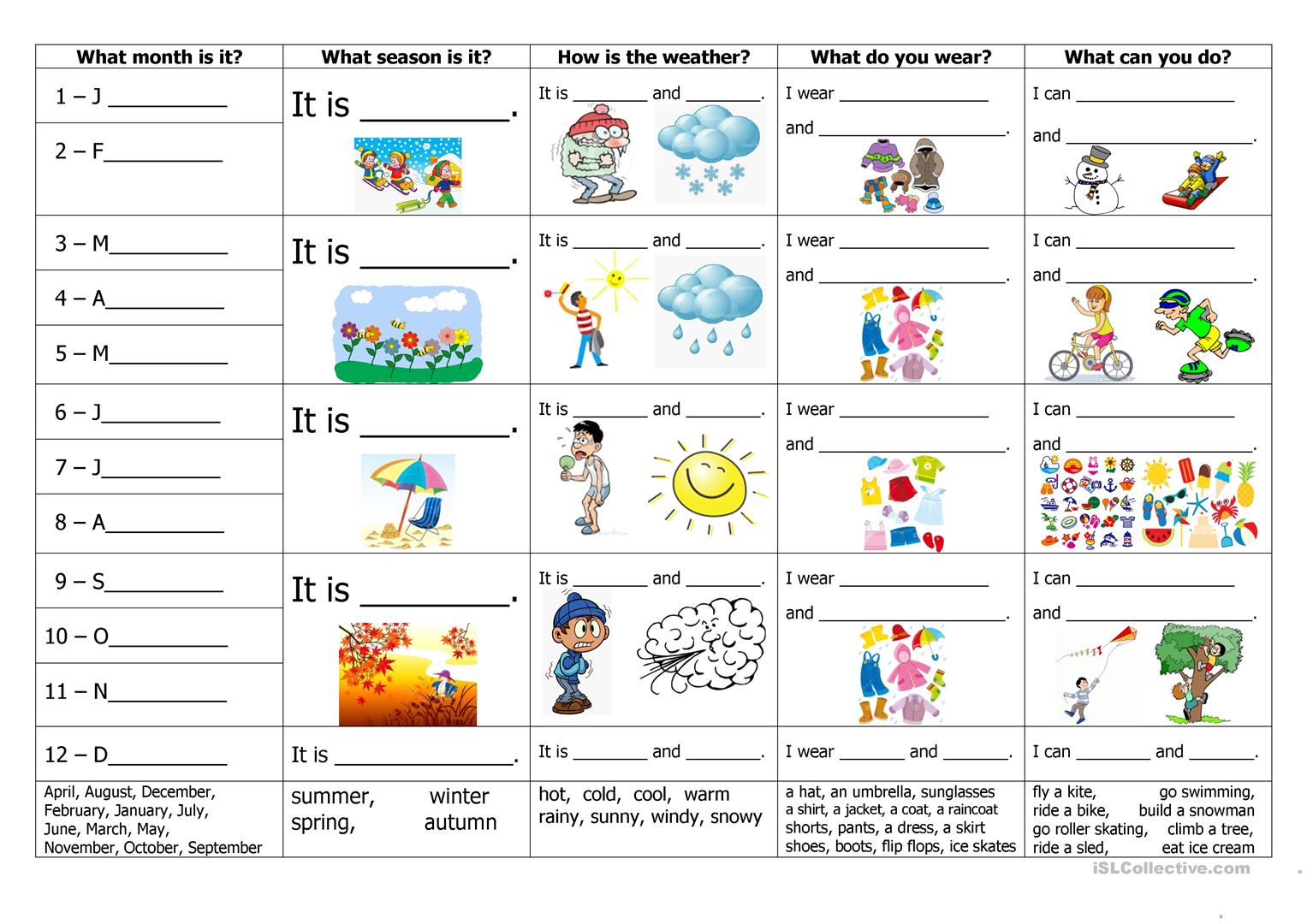 191 Free Esl Seasons Worksheets