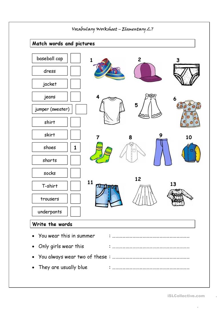 42 Free Esl Clothes Vocabulary Worksheets