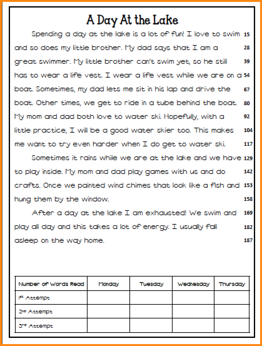 9+ Reading Fluency Worksheets