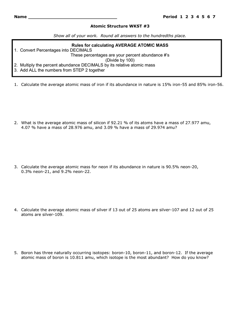 Atomic Structure Worksheet