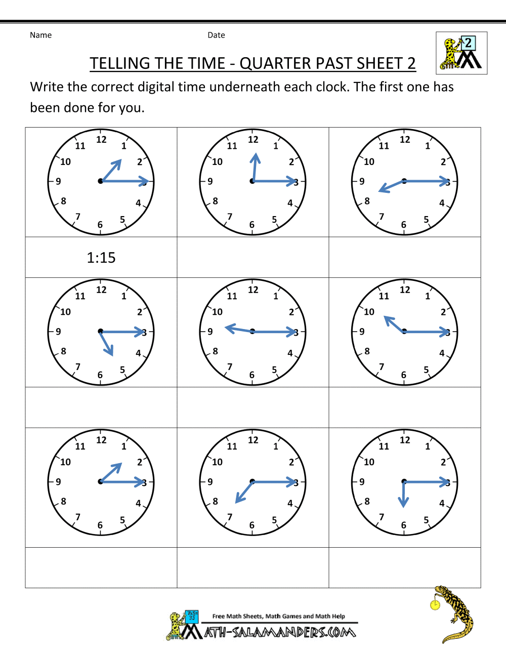 Clock Worksheet