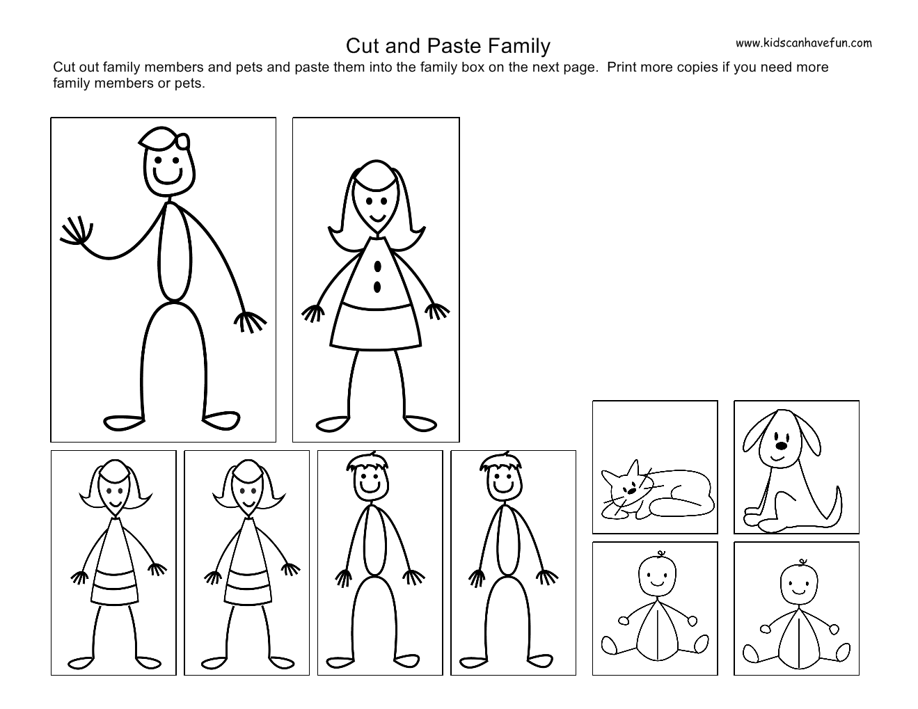 Cut And Paste Kids, Family Worksheets