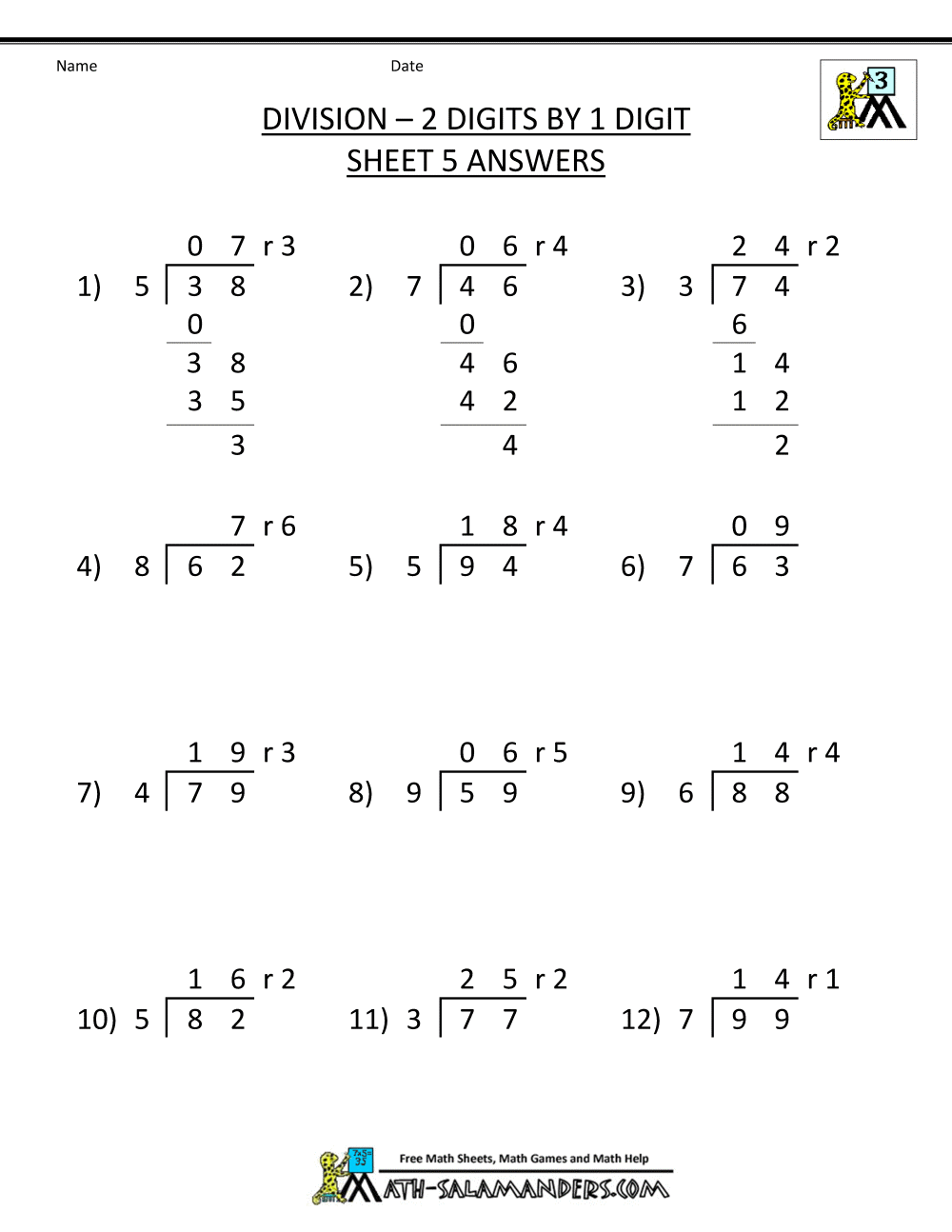 Division Worksheet Grade 5