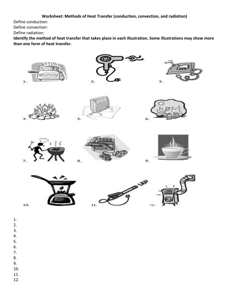 Methods Of Heat Transfer Worksheet