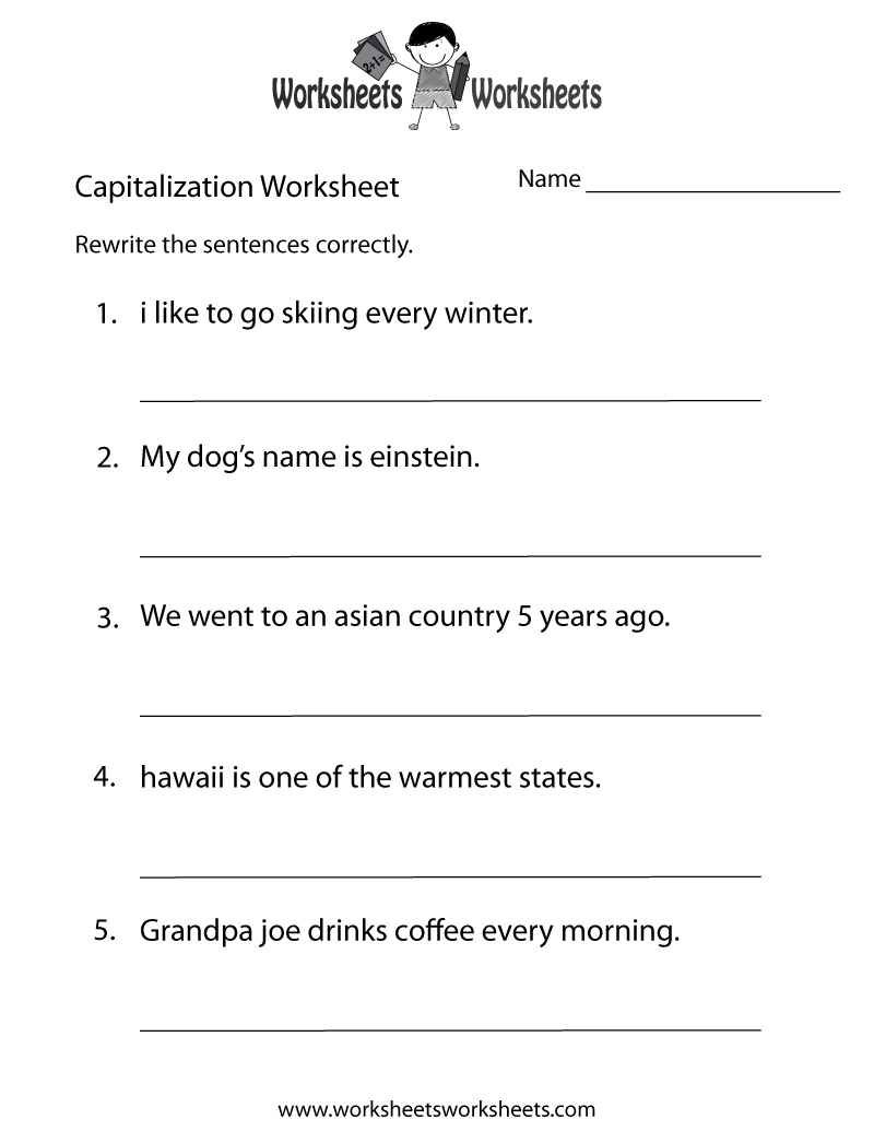 Middle School Capitalization Worksheet