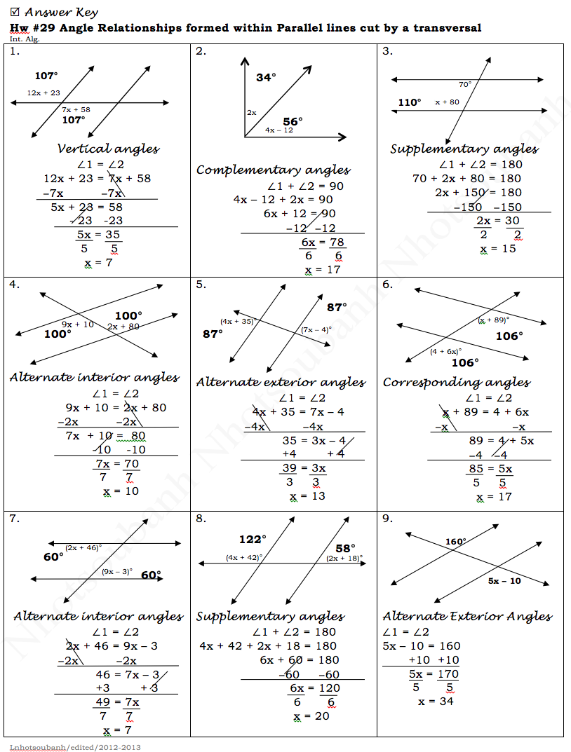 Parallel Lines And Transversals Worksheet Worksheets