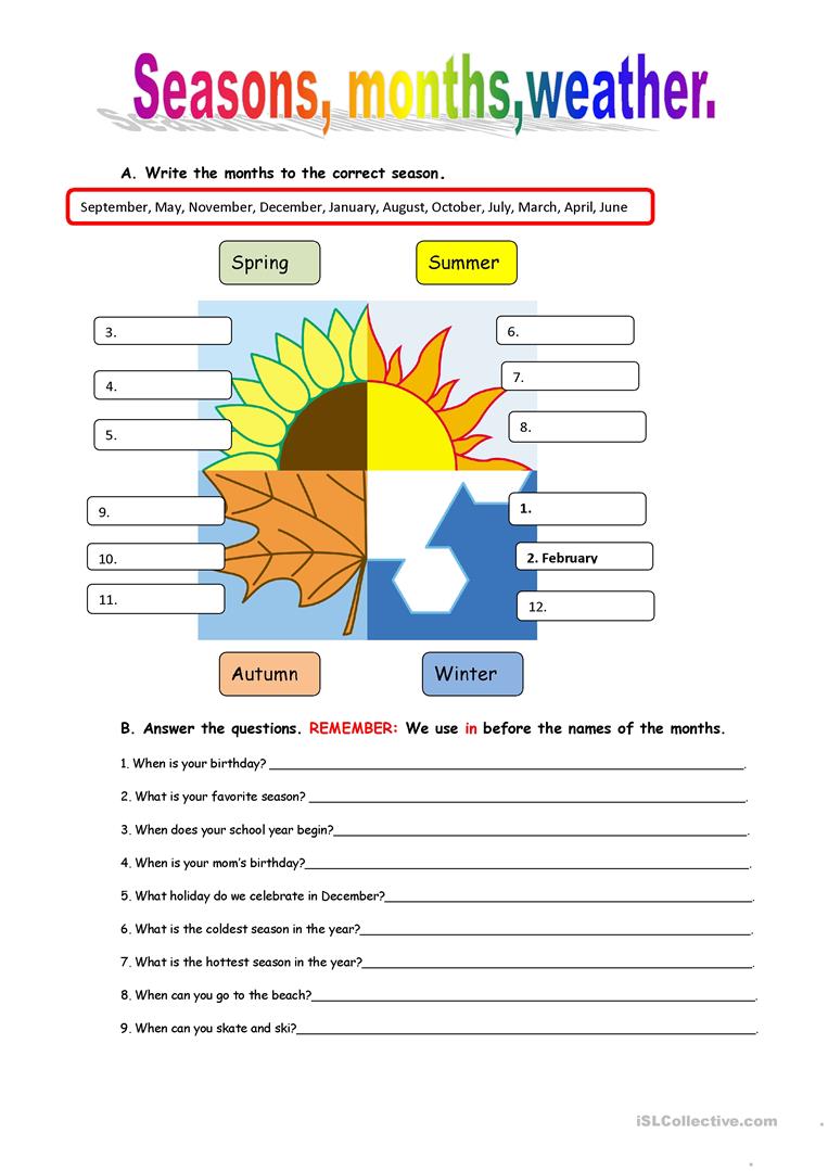 Seasons And Weather Worksheet