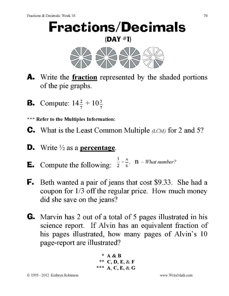 Teaching Fractions Worksheets