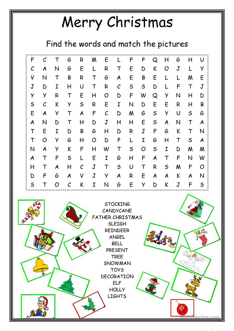 20 Free Esl Christmas Wordsearch Worksheets