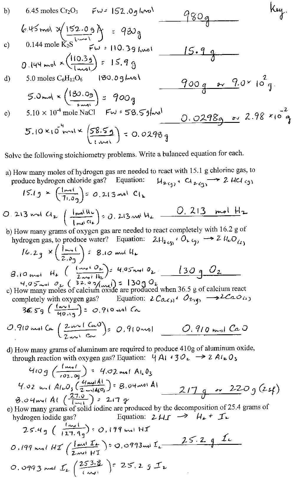 Chemistry Stoichiometry Worksheet Worksheets For All