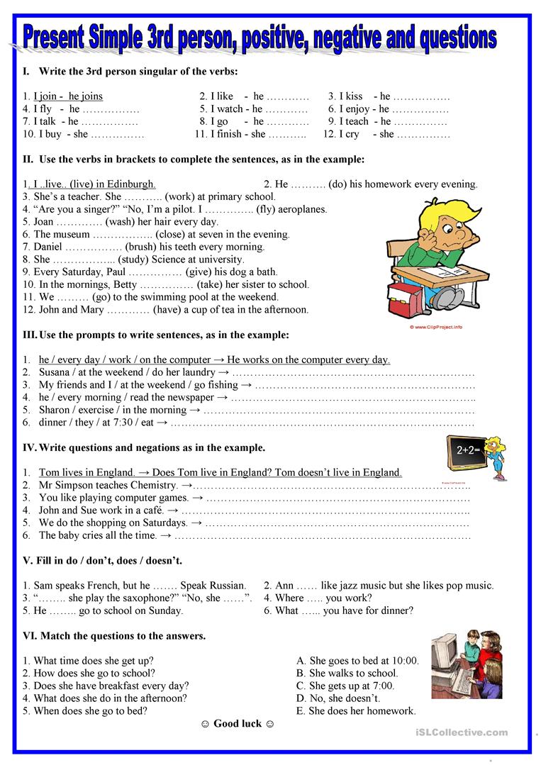 1959 Free Esl Present Simple Worksheets