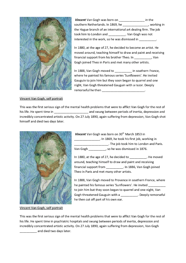 Collection Of Van Gogh Worksheet