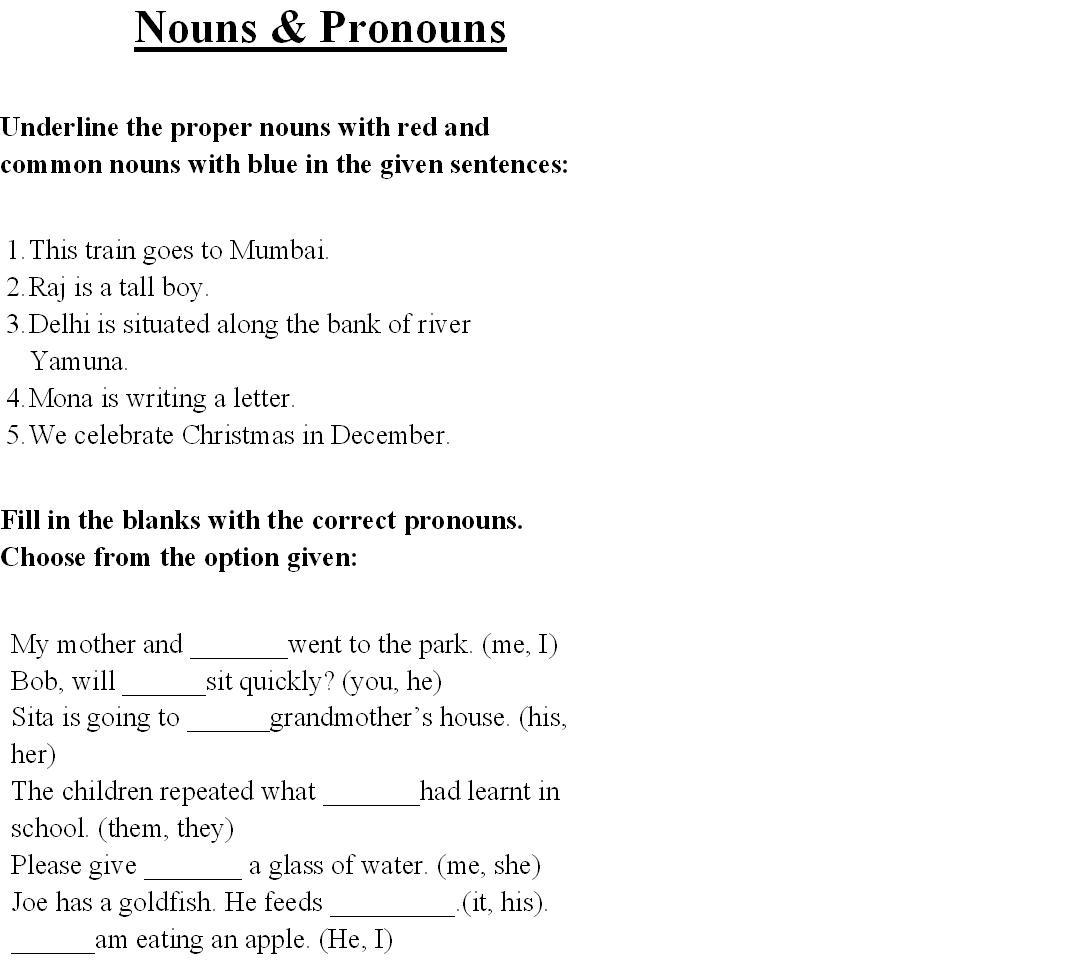 English Grammar Noun Worksheet For Grade 1