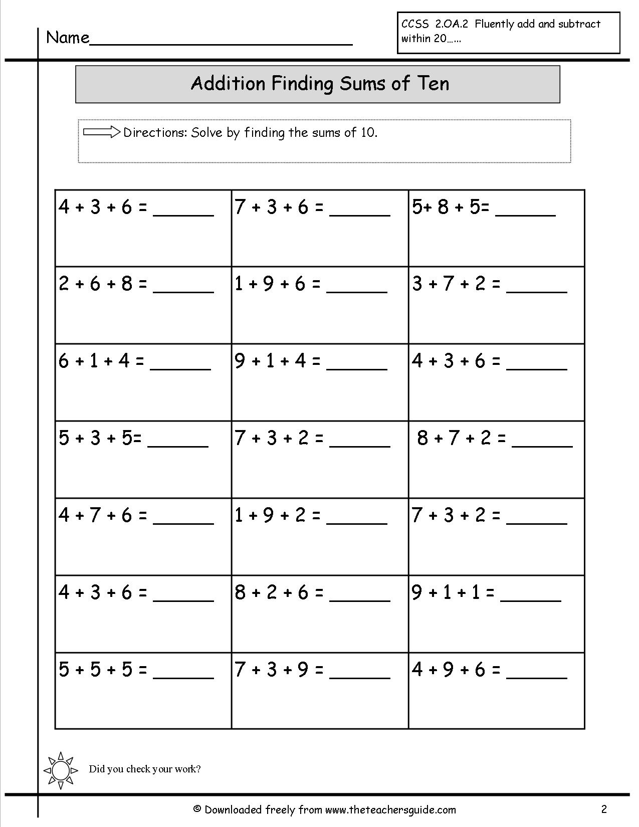 Exelent Sums Of 10 Worksheet Frieze