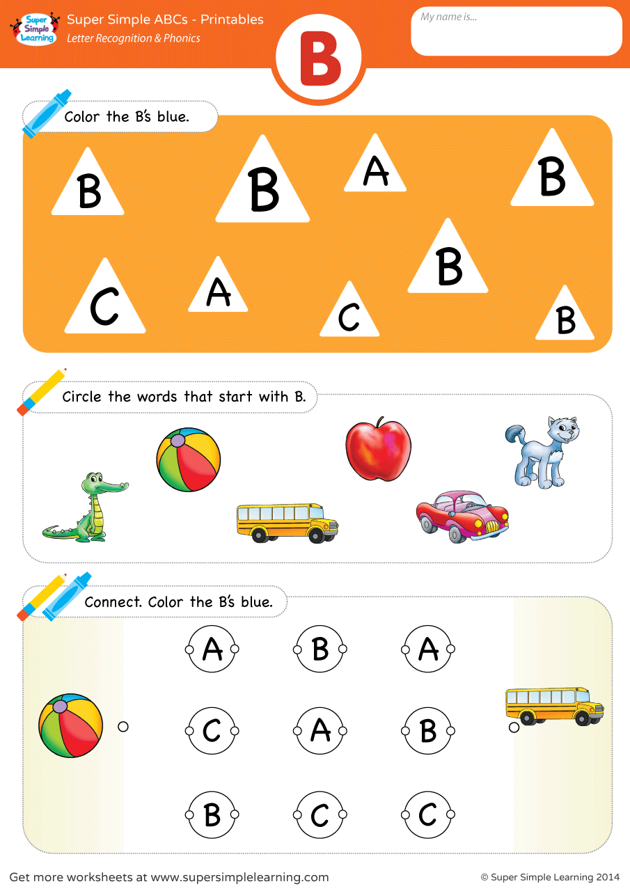 Letter Recognition & Phonics Worksheet â B (uppercase) – Worksheets Samples