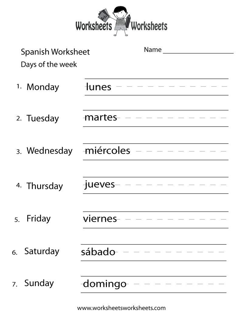 Spanish Days Of The Week Worksheet