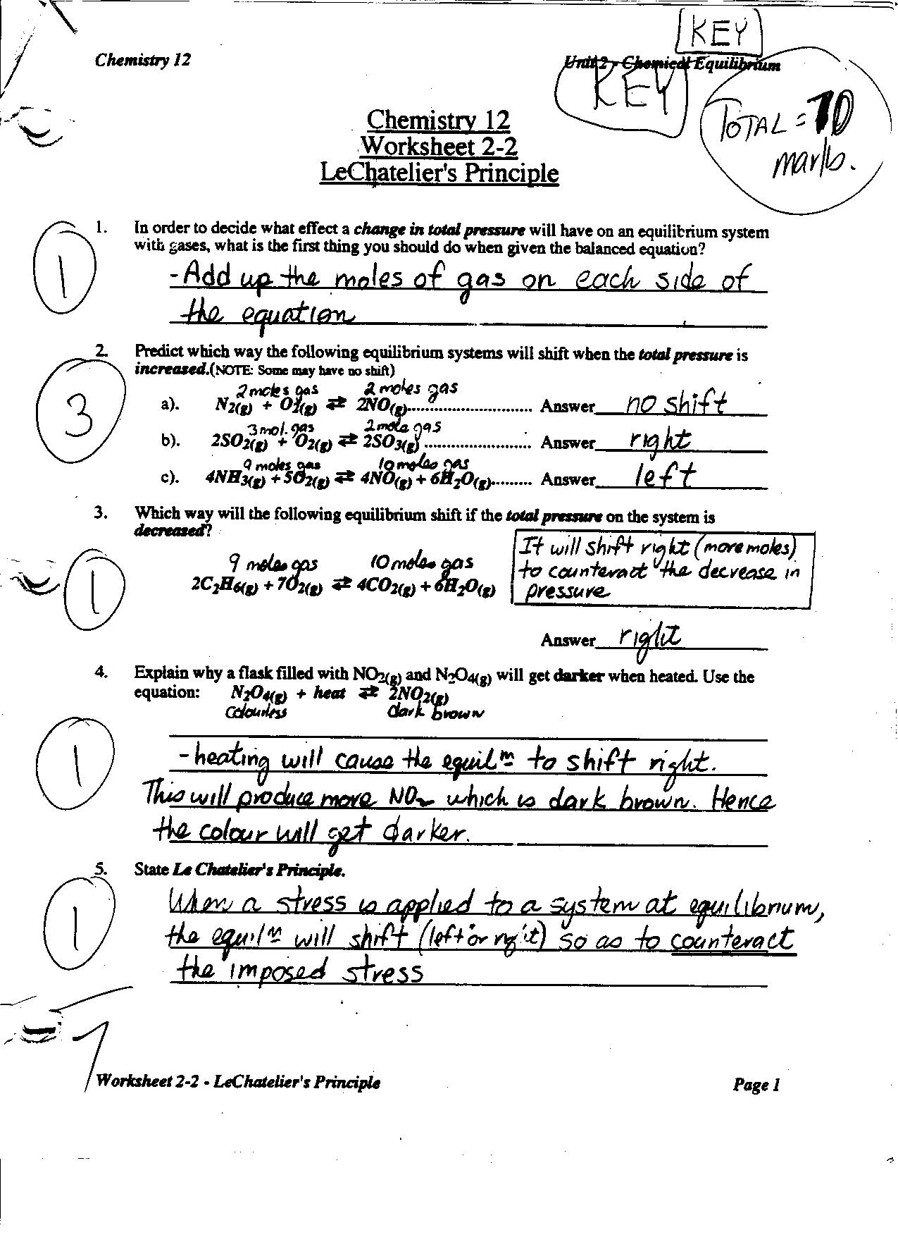 Worksheets  Chemical Equilibrium Worksheet Answers