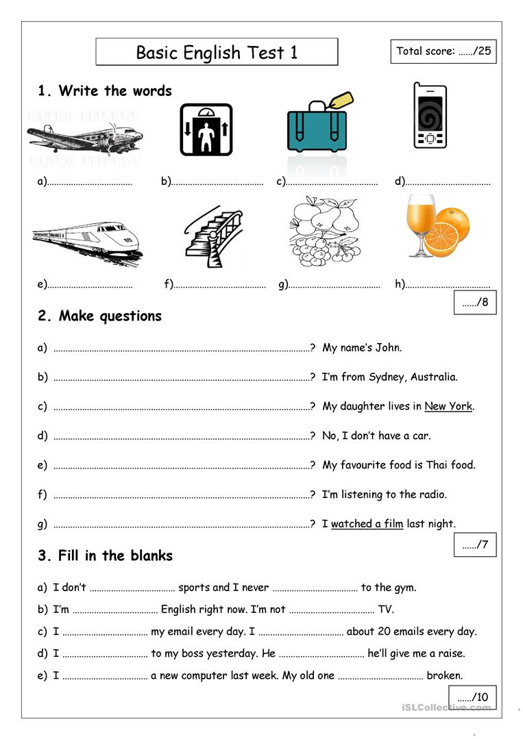 20 Free Esl Basic English Worksheets