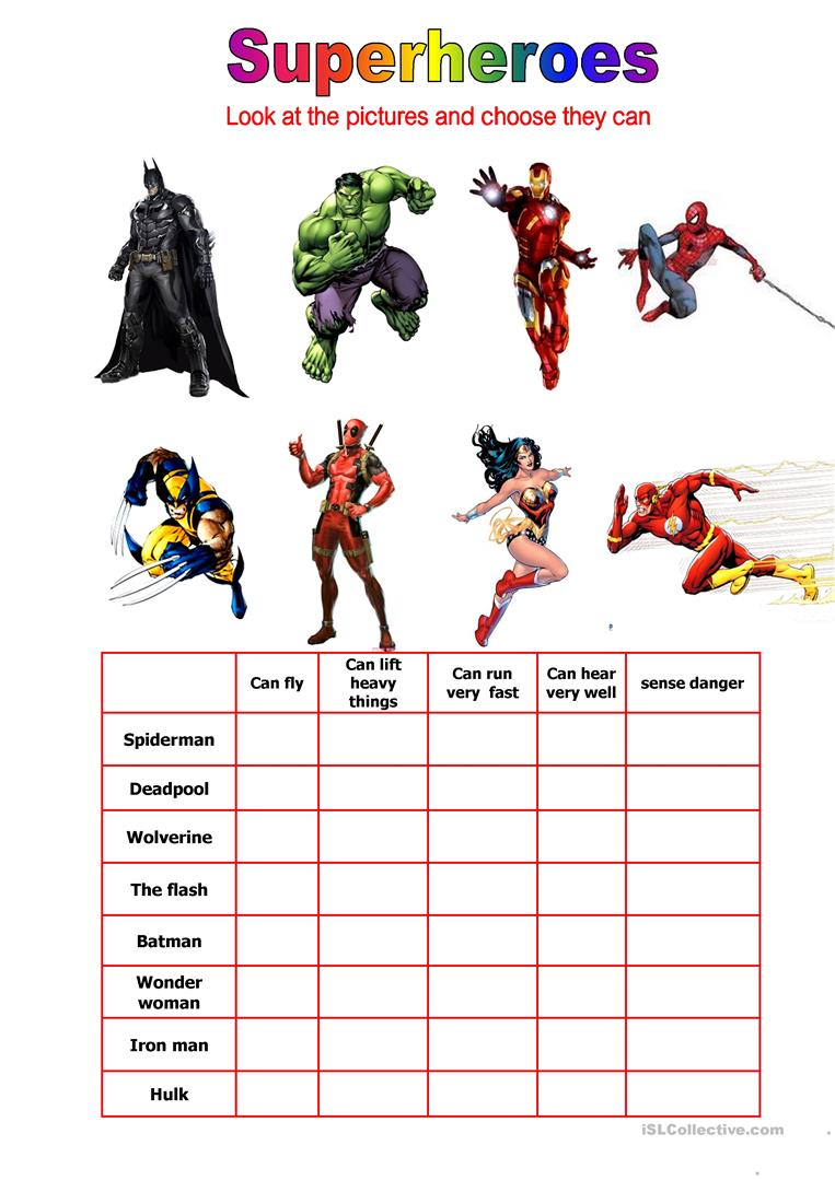 28 Free Esl Superheroes Worksheets