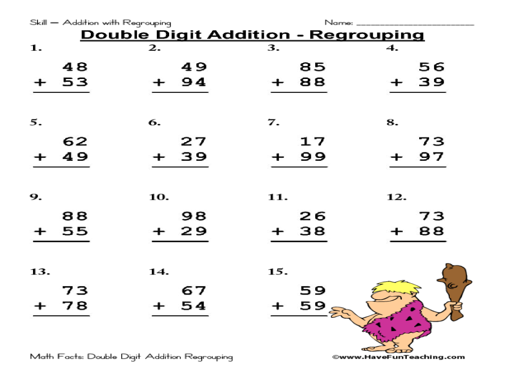 Addition Without Regrouping Worksheet Multiplication Table Chart