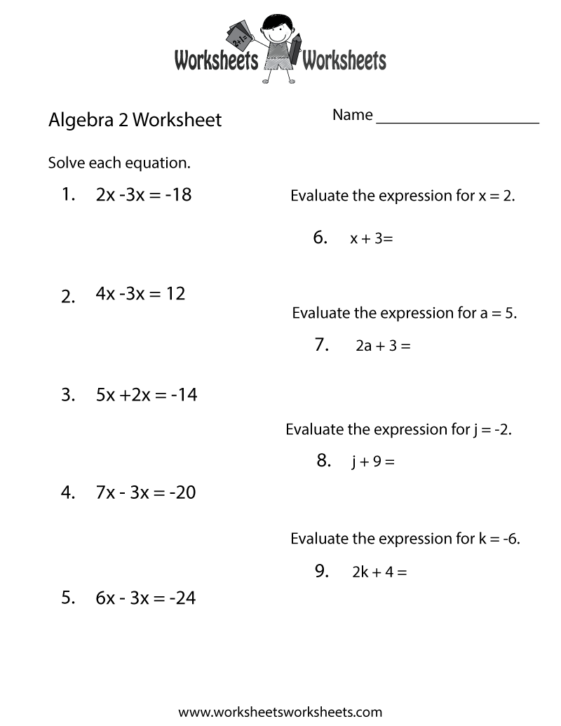 Algebra 2 Review Worksheet