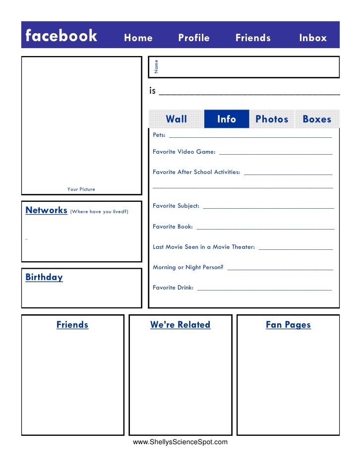 Blank Facebook Profile Template Worksheet