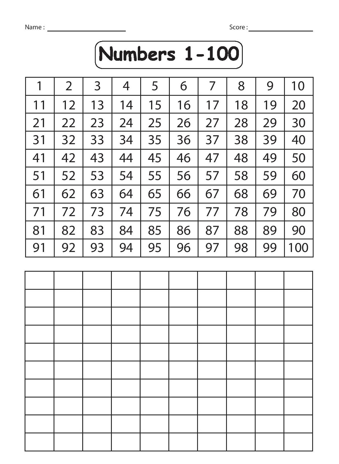 Kindergarten Worksheets Numbers 1 100