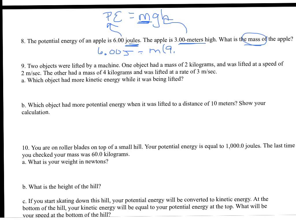 Kinetic And Potential Energy Worksheet