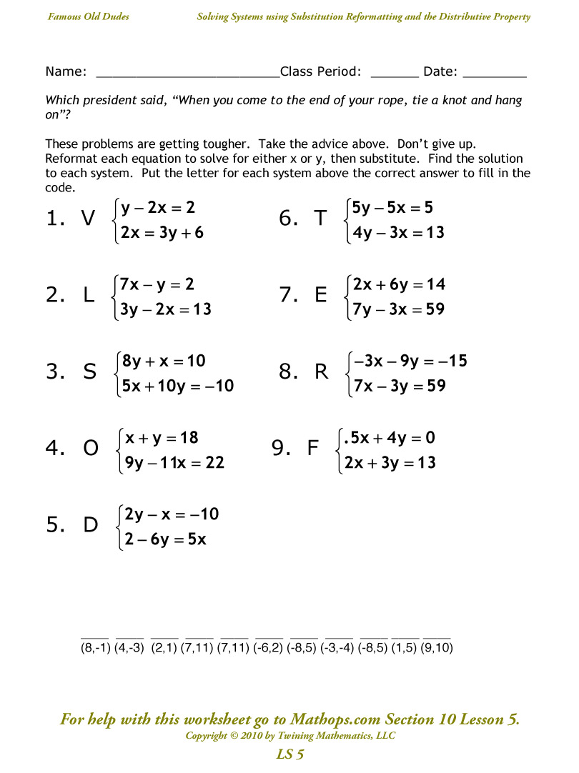 Ls 5  Solving Systems Using Substitution And The Distributive