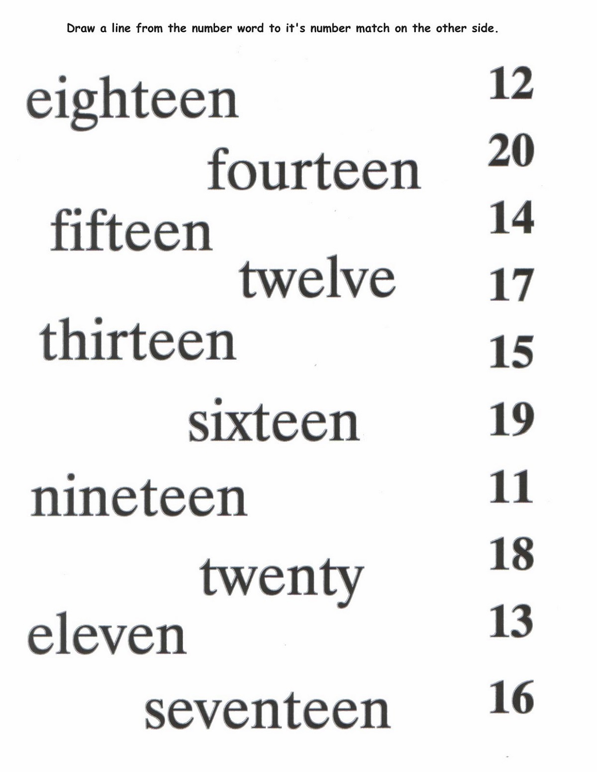 Number Names Worksheet For Kids