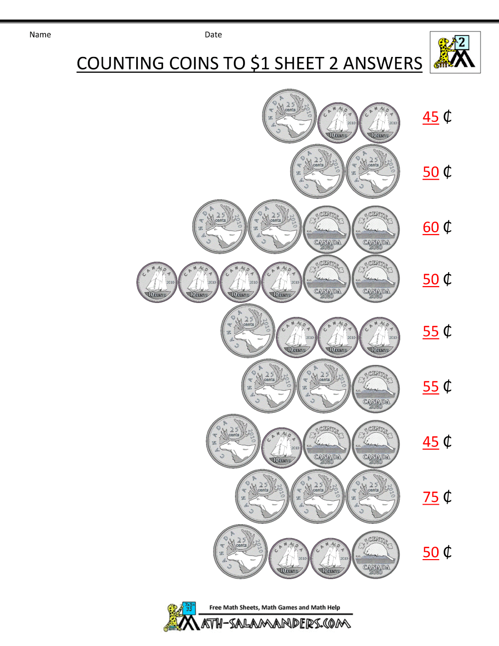 Fractions Of A Dollar Worksheets