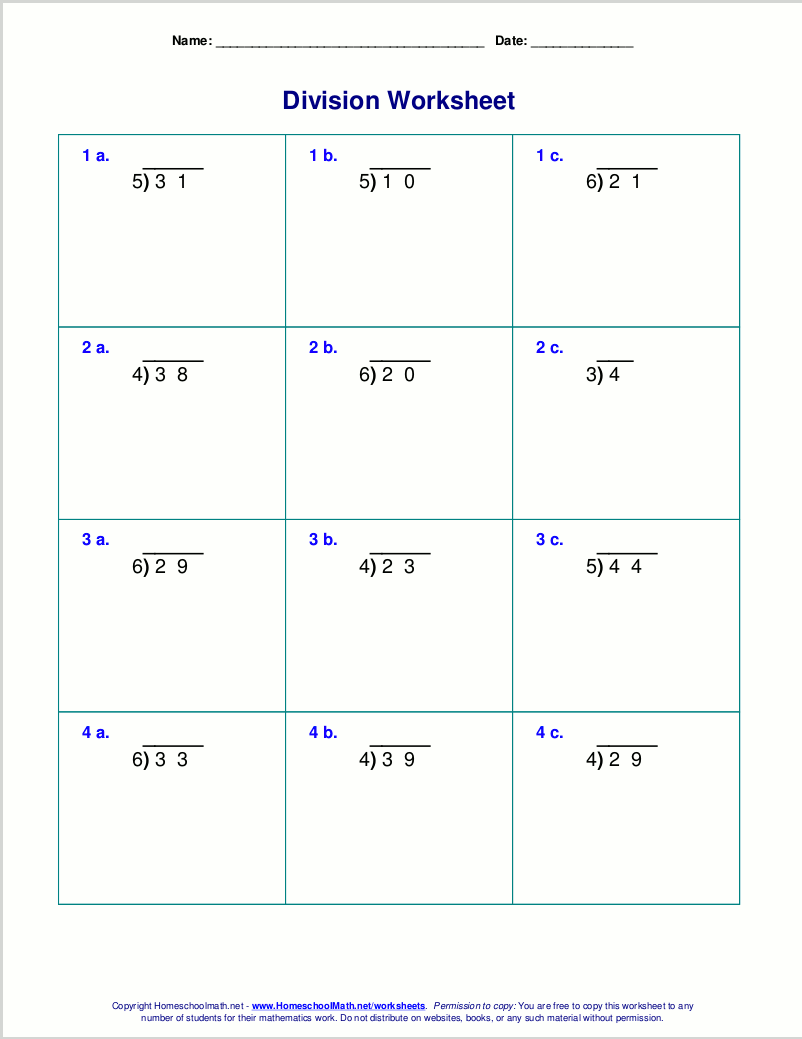 Division Worksheet For Grade 3