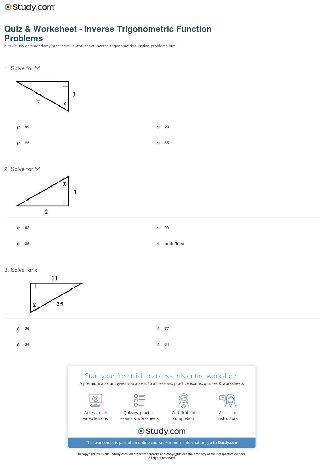 Interesting Trigonometry Worksheet Circular Functions Answers For