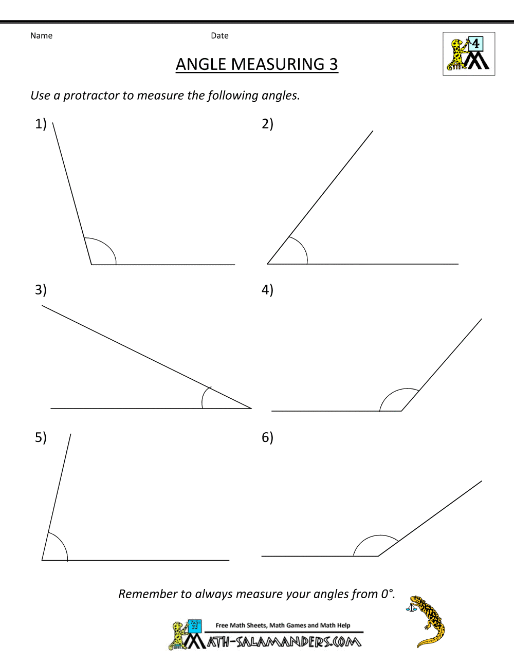 Printable Geometry Sheets Angle Measuring 3