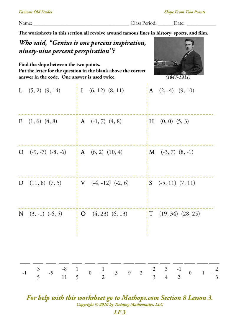 Writing Equations Slope Intercept Form Worksheet