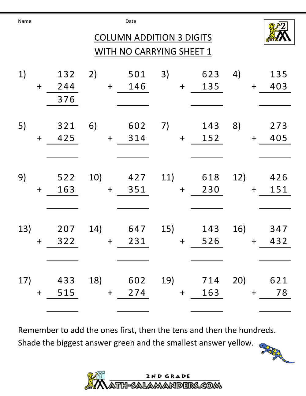 Additions  Triple Digit Addition Worksheets Printable Digits