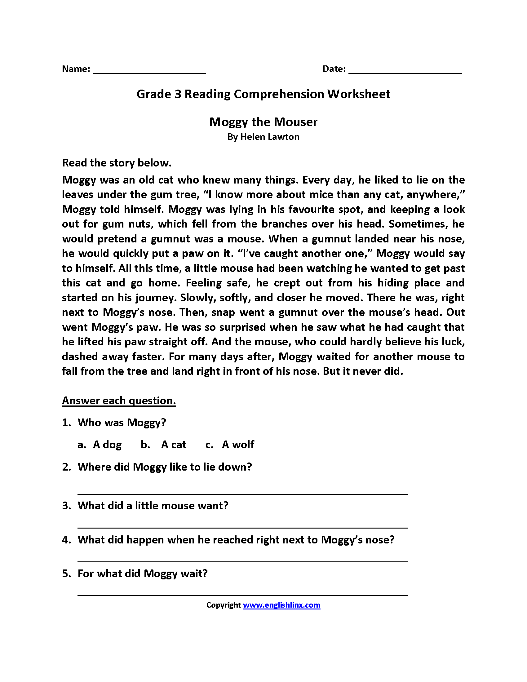 Free 3rd Grade Reading