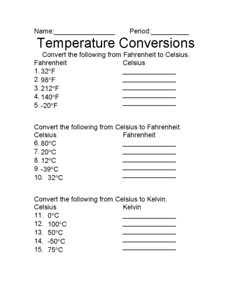 Temperature Conversion Worksheet With Answers