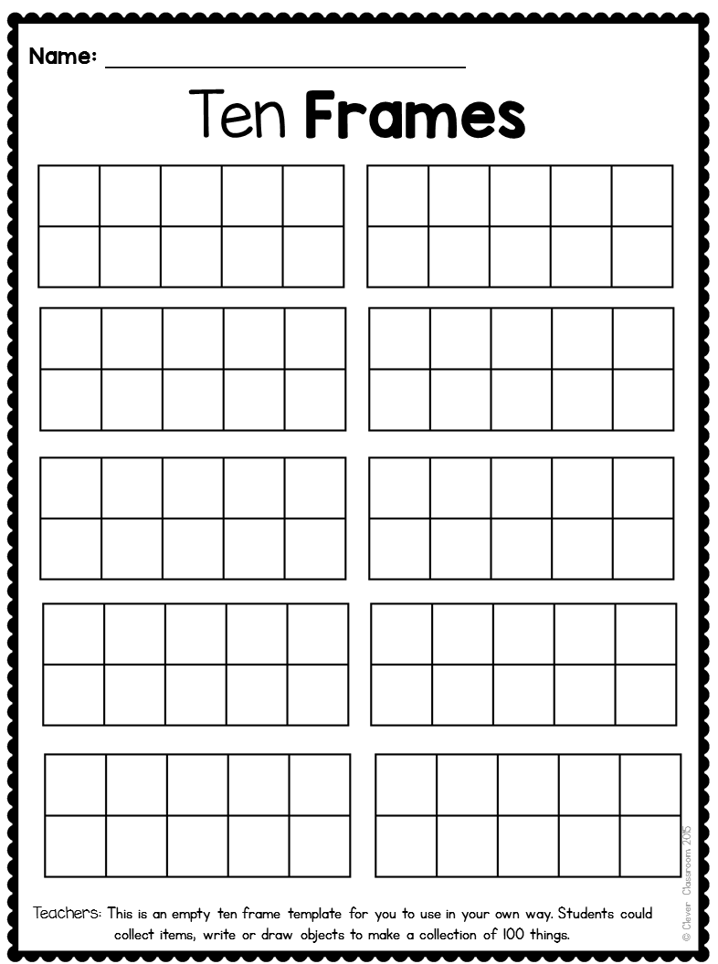 Ten Frames For The 100th Day Of School