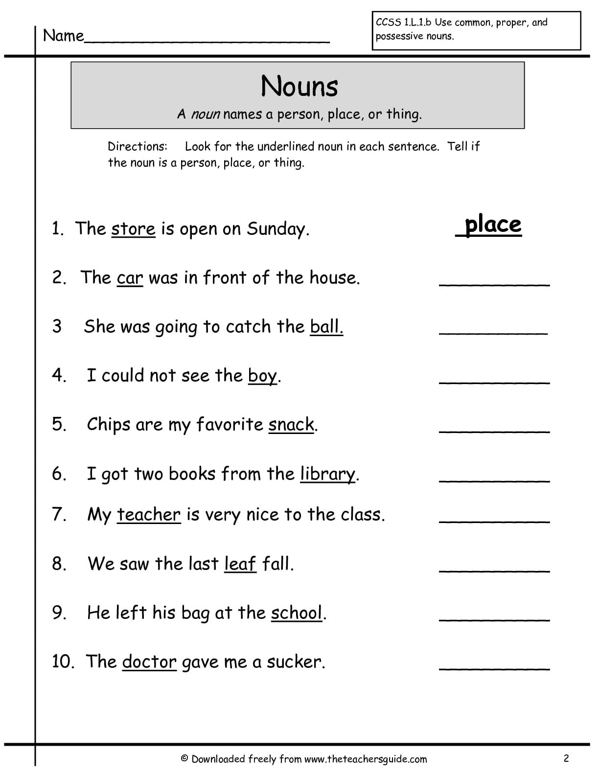 1st Grade Nouns 133036