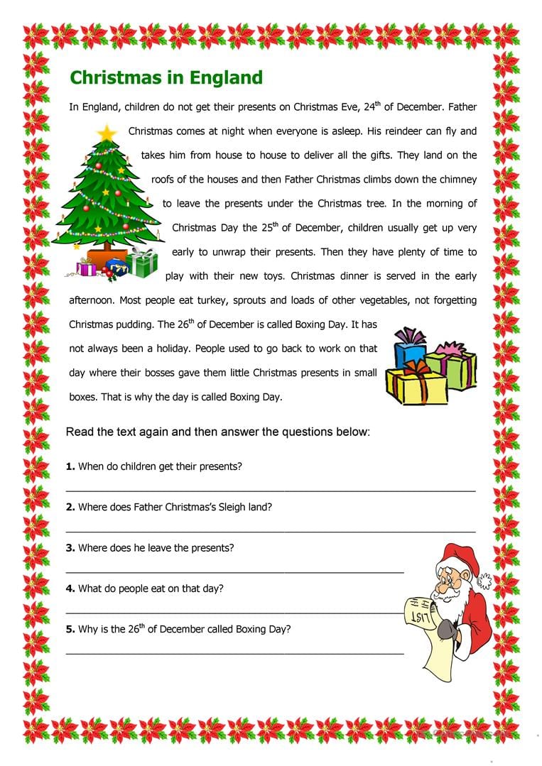 Christmas In England Worksheet