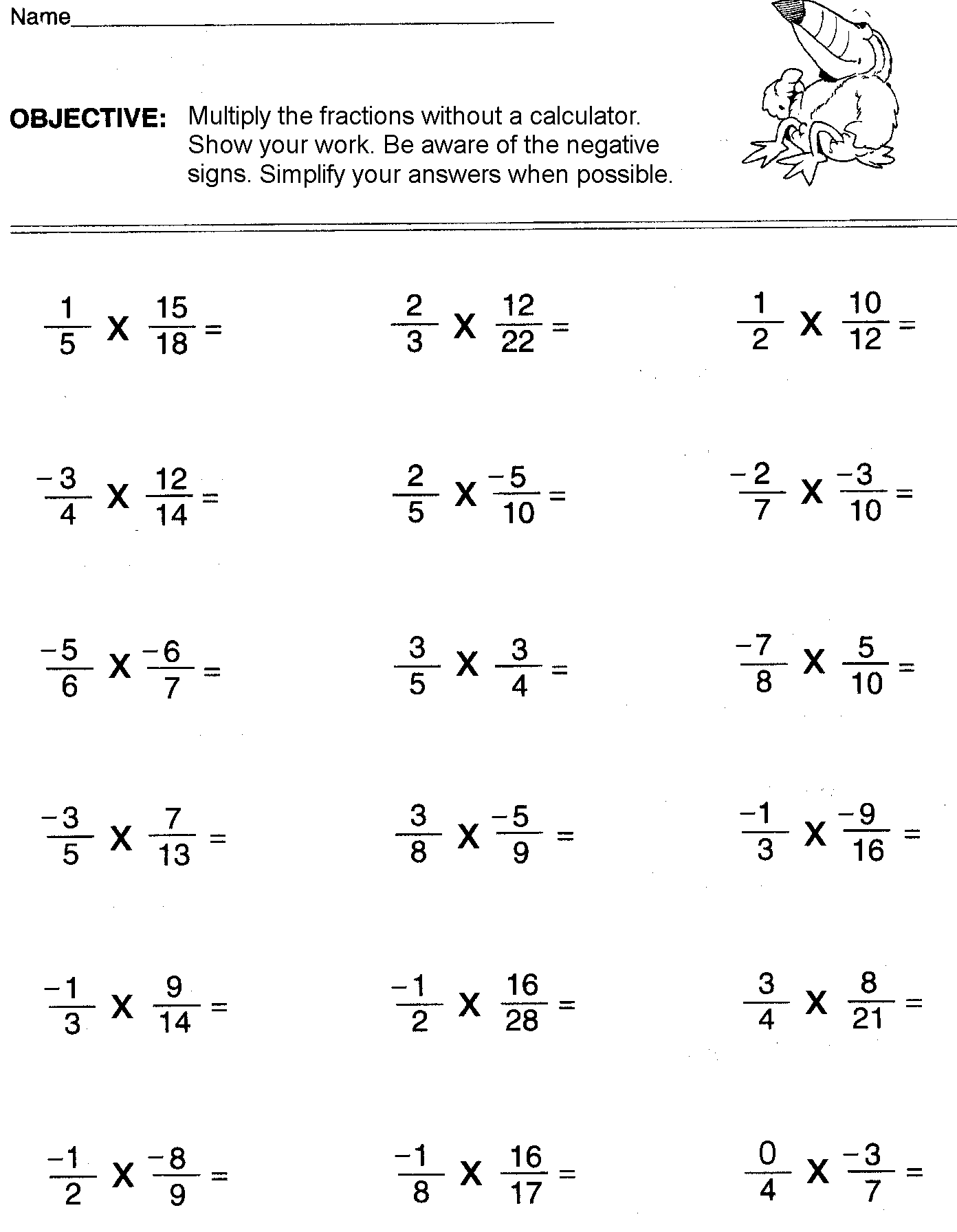 Collection Of 7th Grade Math Worksheets Multiplying Fractions