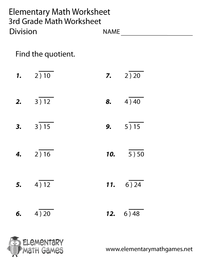 Collection Of Division Worksheets Online 3rd Grade