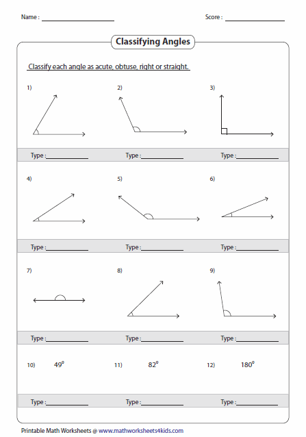 Collection Of Free Math Worksheets On Classifying Angles