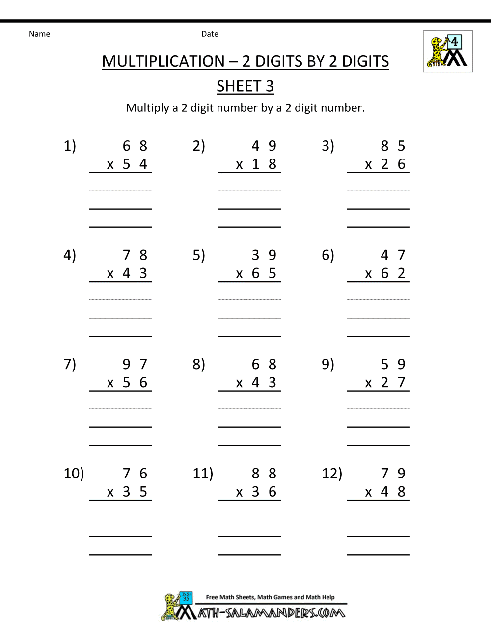 Collection Of Long Multiplication Worksheets Free