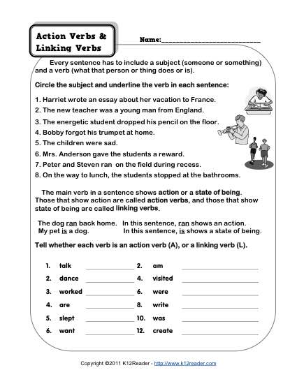 Free Worksheet Linking Verbs 340077