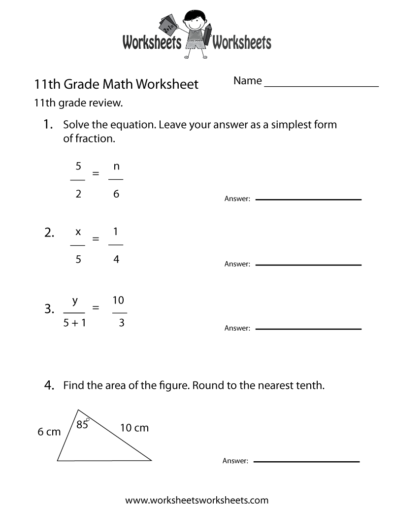 Fun Math Worksheets For 11th Grade 870425