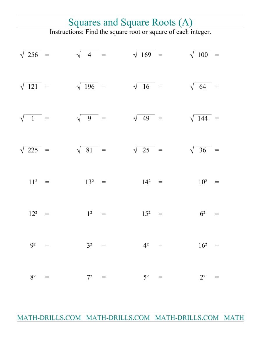 Squares And Square Roots (a)