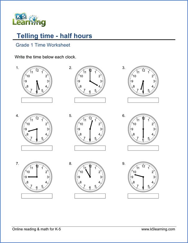 Grade 1 Telling Time Worksheet